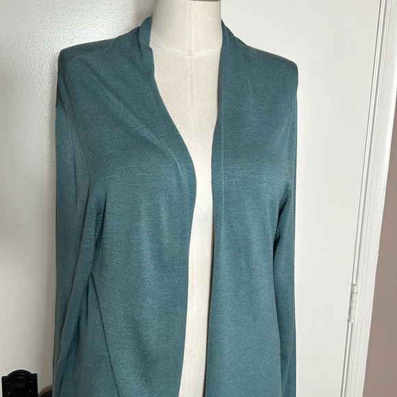 ❌Eileen Fisher Open Long Cardigan Sweater Silk Blend Blueish Green Small - Picture 4 of 9
